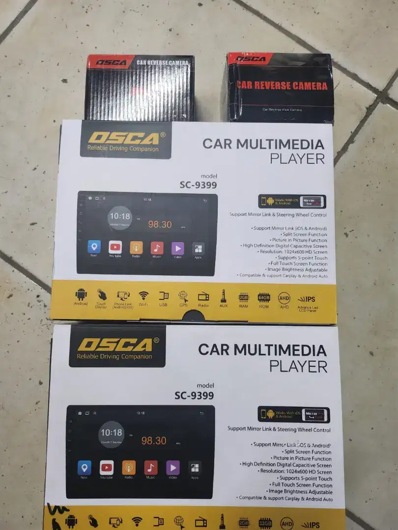 Head unit Android 9in Osca 2/64 carplay+pasang