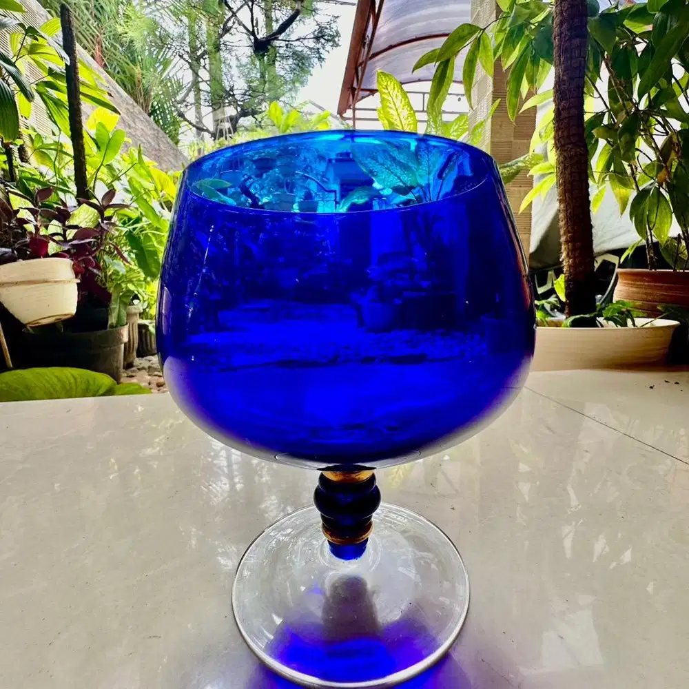 Kristal Bohemia Biru Gelas Besar Berkaki