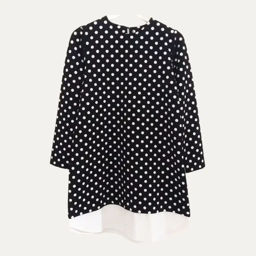 Preloved Tunik Midi Dress Motif Polkadot Hitam Putih Brand Cottton Ink