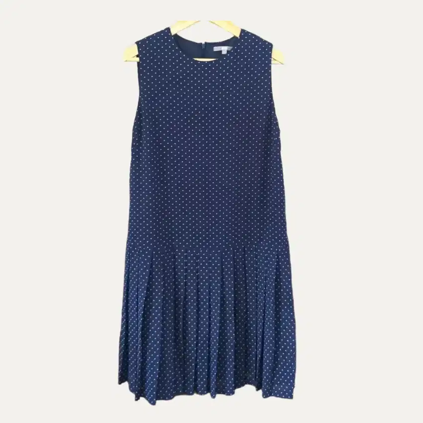 Preloved Midi Dress Polkadot Navy Blue Biru Brand Uniqlo Original