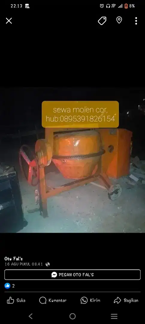 Molen cor an 350 liter bekas dijual