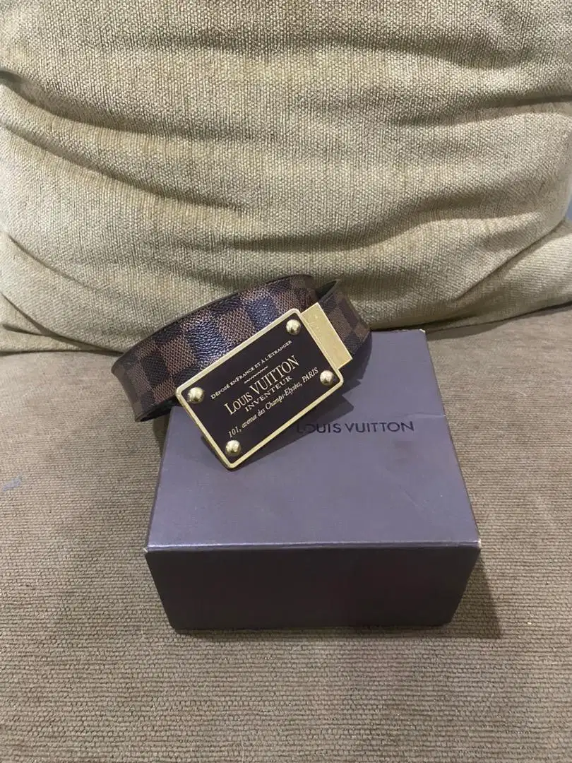 Louis vuitton belt inventeur damier ebene lv 2009 original harga net