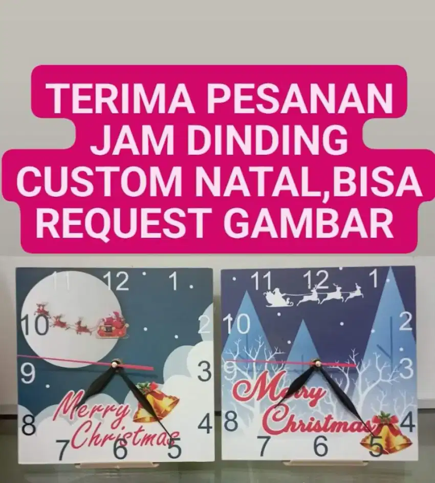 Terima pesanan jam dinding Natal custom bisa request gambat kayu mdf