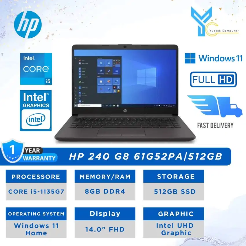 HP LAPTOP NOTEBOOK 240 G8 [61G52PA] i5-1135G7/8GB/512GB/14.0/ Win 11H