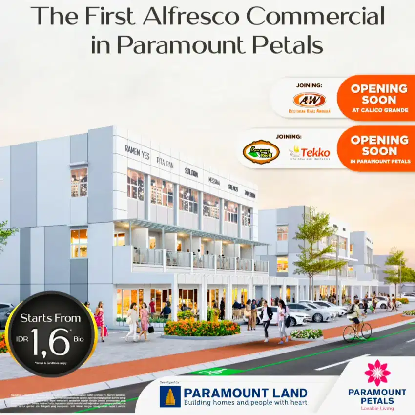 Stok Terbatas Ruko Alfresco @Paramount Petals Akses Tol Jakarta-Merak