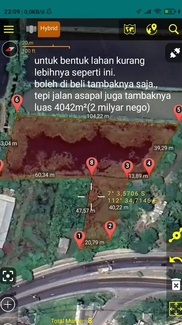 jual tambak murah tepi jln desa ±100meter jlan propinsi bungah gresik