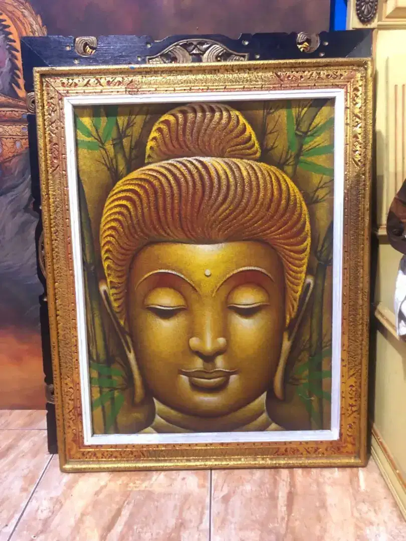 Lukisan kanvas budha gold