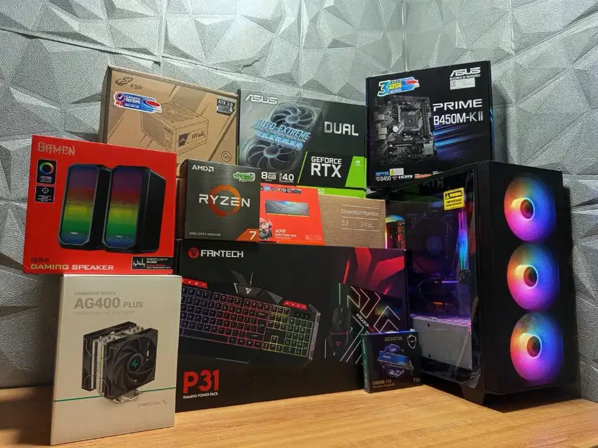 Gaming PC Fullset AMD Ryzen 7 5700X VGA RTX 3050 8GB Monitor 24 Curve