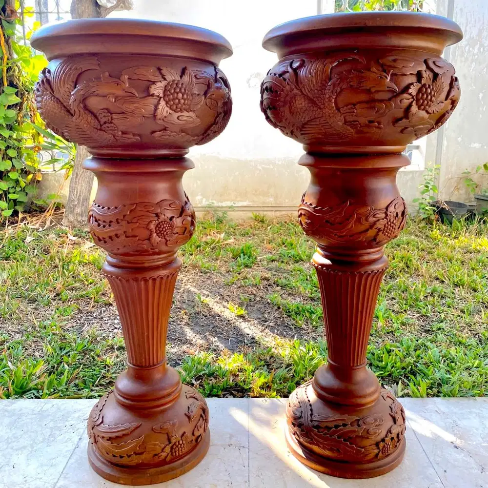 Vas bahan kayu motif burung