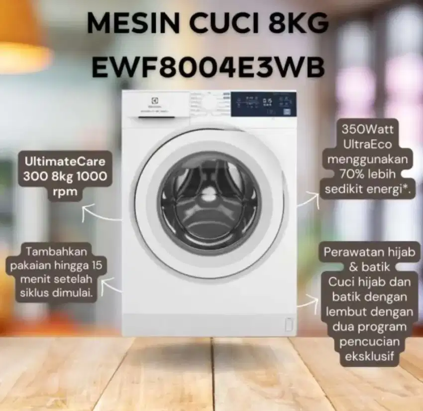 Electrolux Mesin Cuci EWF8004E3WB Front Loading Kap 8kg Garansi Resmi