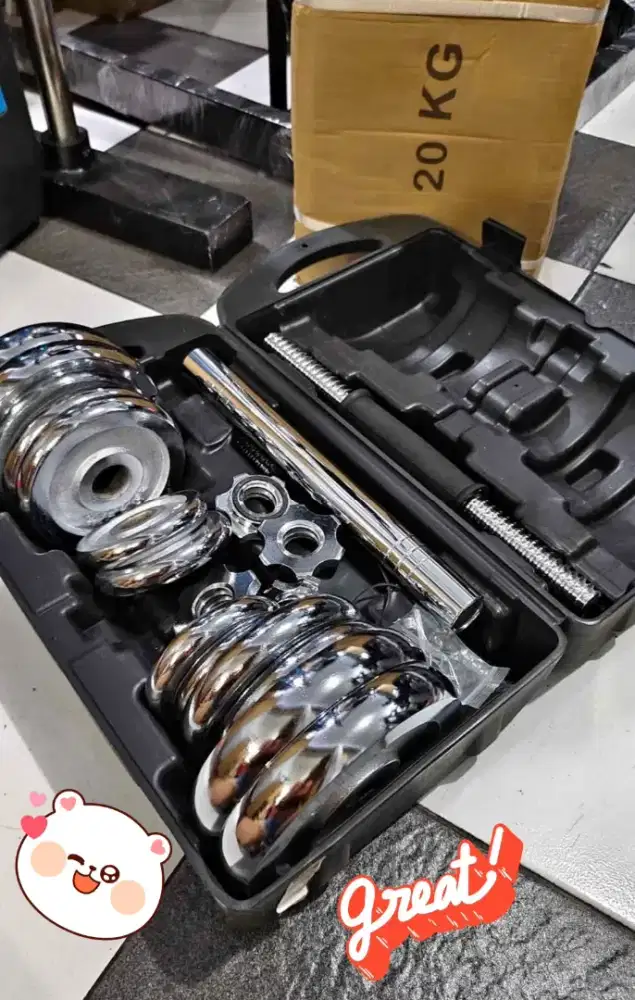 [ BISA COD ] Dumble Set Besi Full Croom 20 KG + Konektor