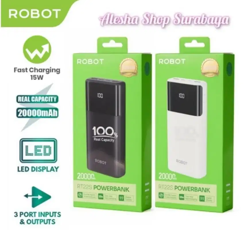 ROBOT RT22S Powerbank 20000 mAh LED Fast Charging PD 15W USB-C