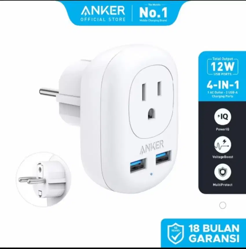 Anker Charger Adapter PowerExtend USB Plug White Baru