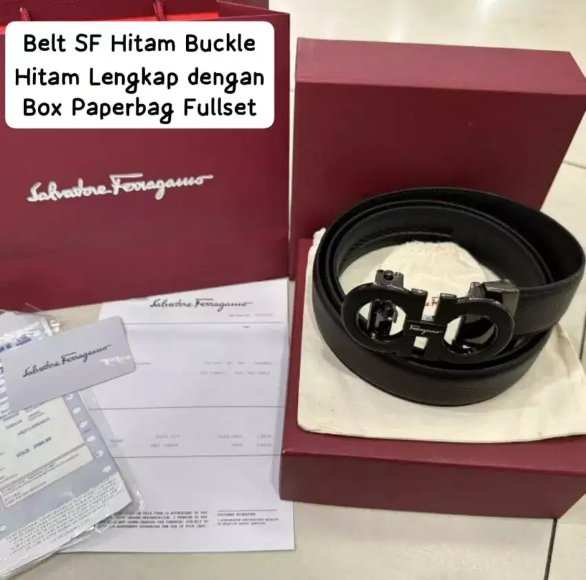Belt Salvatore ferragamo hitam ikat pinggang pria lengkap box