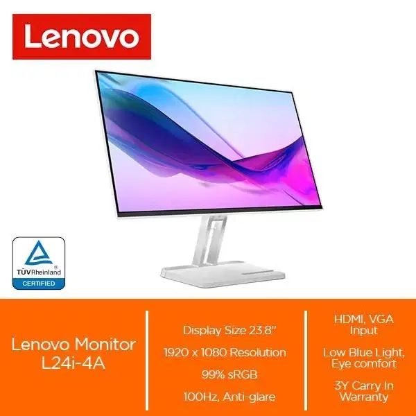 Lenovo Monitor Lenovo L24i-4A 24 IPS 1080p 100Hz VGA HDMI Speaker ,VE