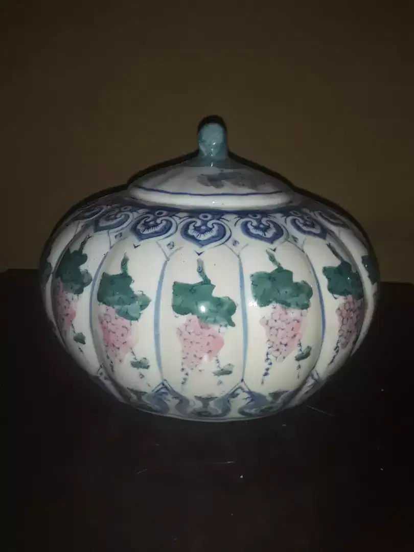 Vintage Antik Labu keramik istimewa BLUE PINK China Orgi/seperti baru