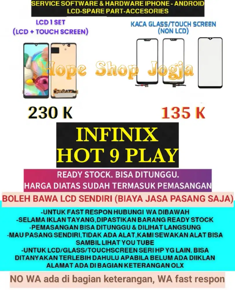 Service HP/Ganti Touchscreen-Baterai-LCD Infinix Hot 9 Play