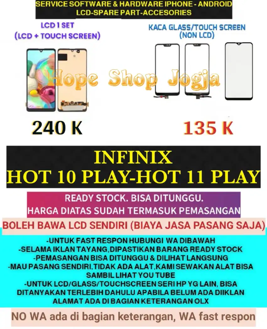 Service HP-Ganti Touchscreen-Baterai-LCD Infinix Hot 10 Play-11 Play