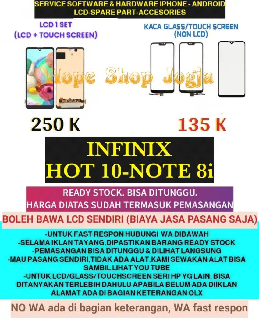 Touchscreen-Baterai-LCD Infinix Hot 10-11-12/12 play/Note 8i