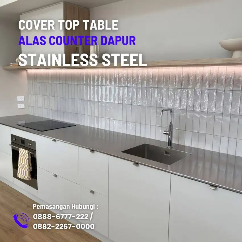 Terima pasang top table / cover counter meja dapur stainless steel