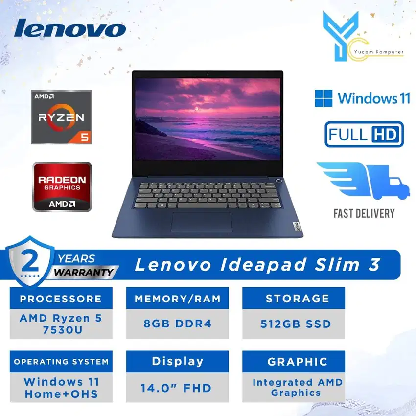 Lenovo Ideapad Slim 3 AMD Ryzen 5 - 7530U/8GB/512GB/14,0 HD/Windows 1