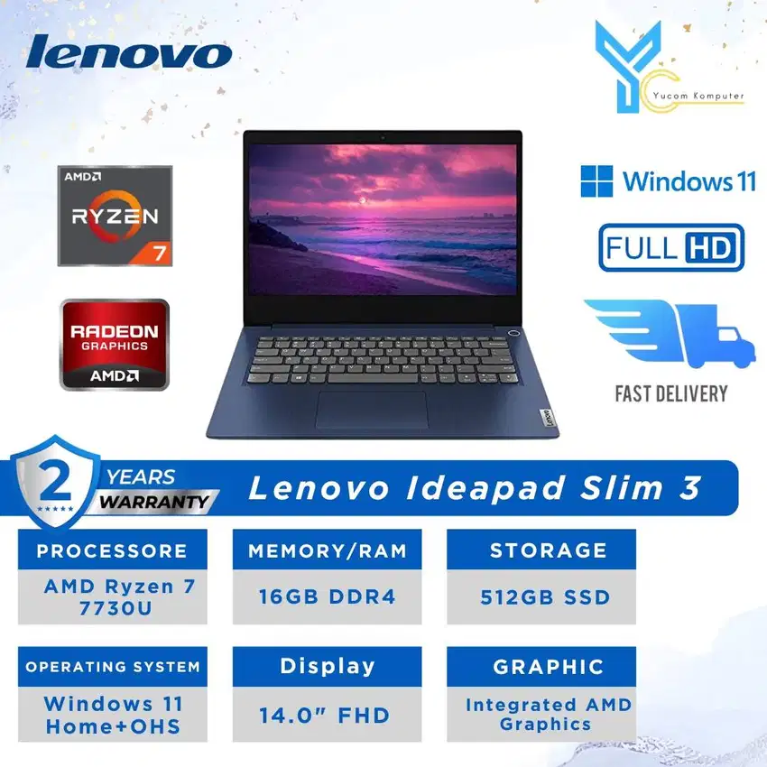 Lenovo Ideapad Slim 3 AMD Ryzen 7-7730U/16GB/512GB/14,0 HD/Win 11Home