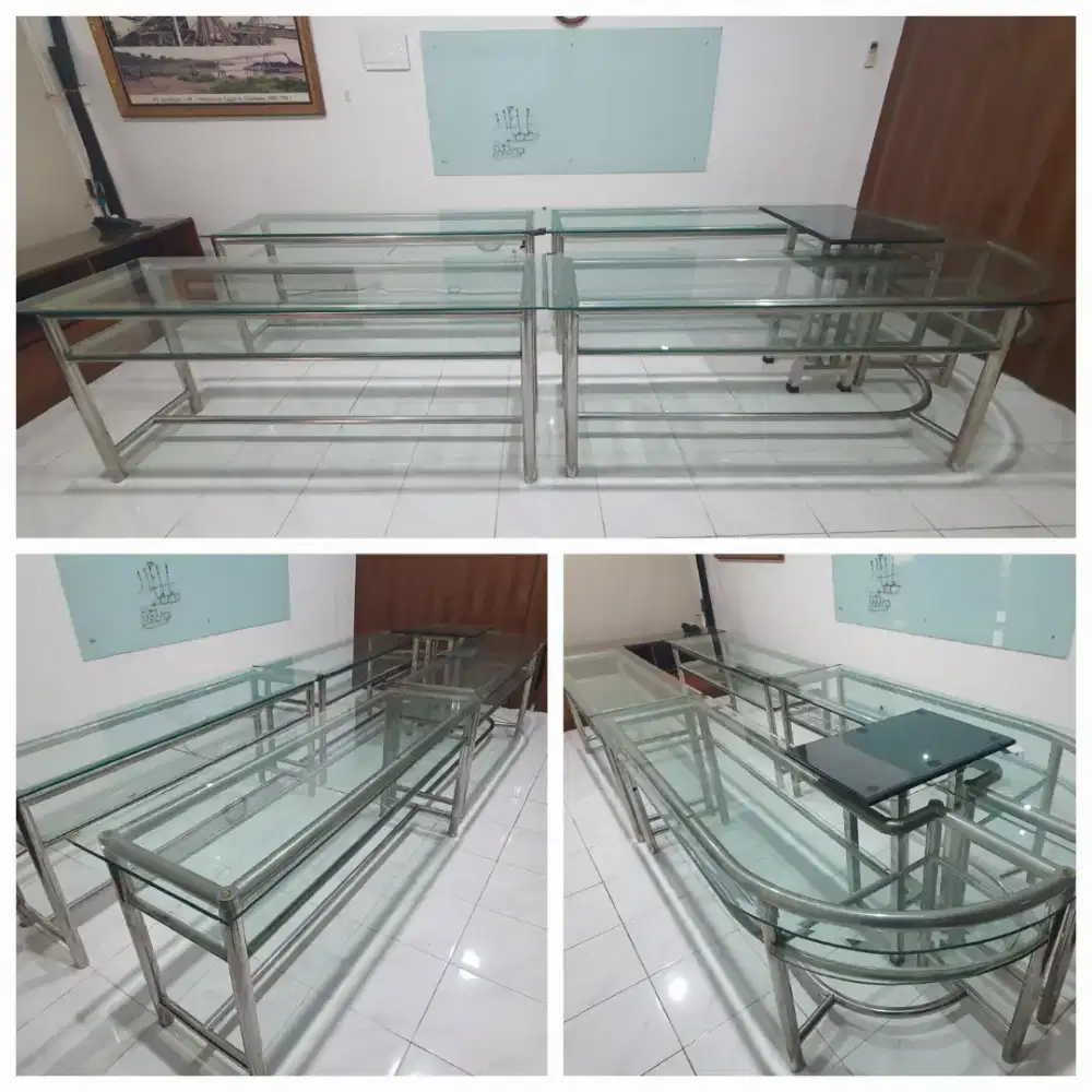 Preloved Meja Kantor Kaca 1 Set