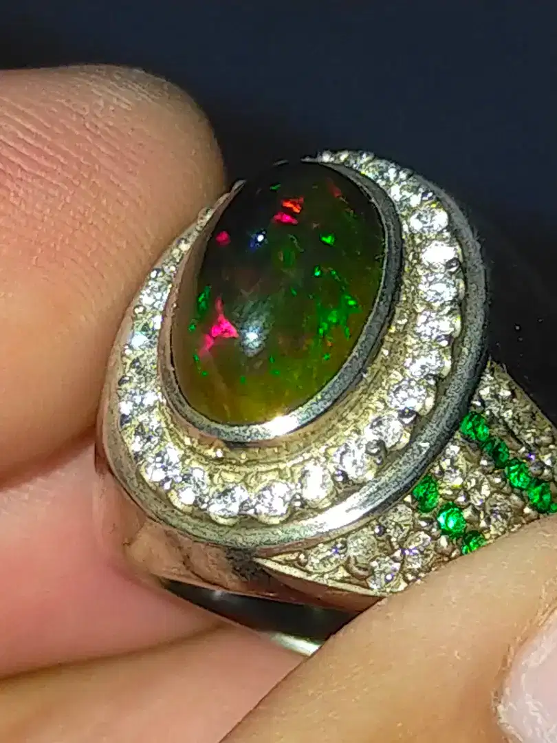 Batu kalimaya black Opal ETHIOPIA 2.86 crat ring perak memo WGL