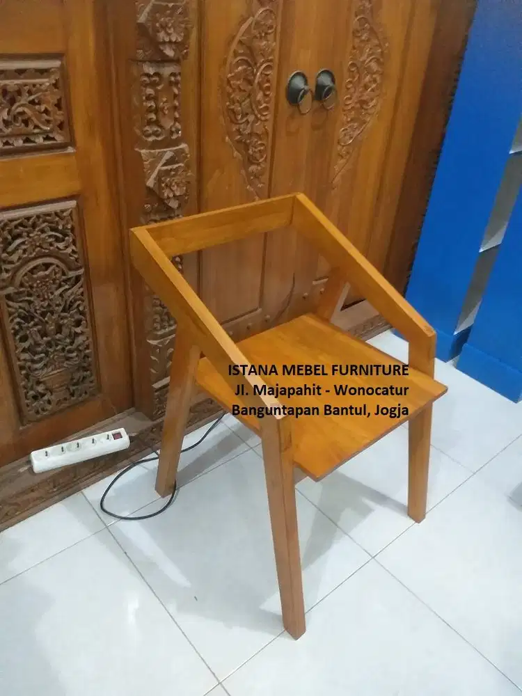 Kursi Kerja Komputer Belajar Tamu Makan Cafe Sandaran Estetik Kayu #SD