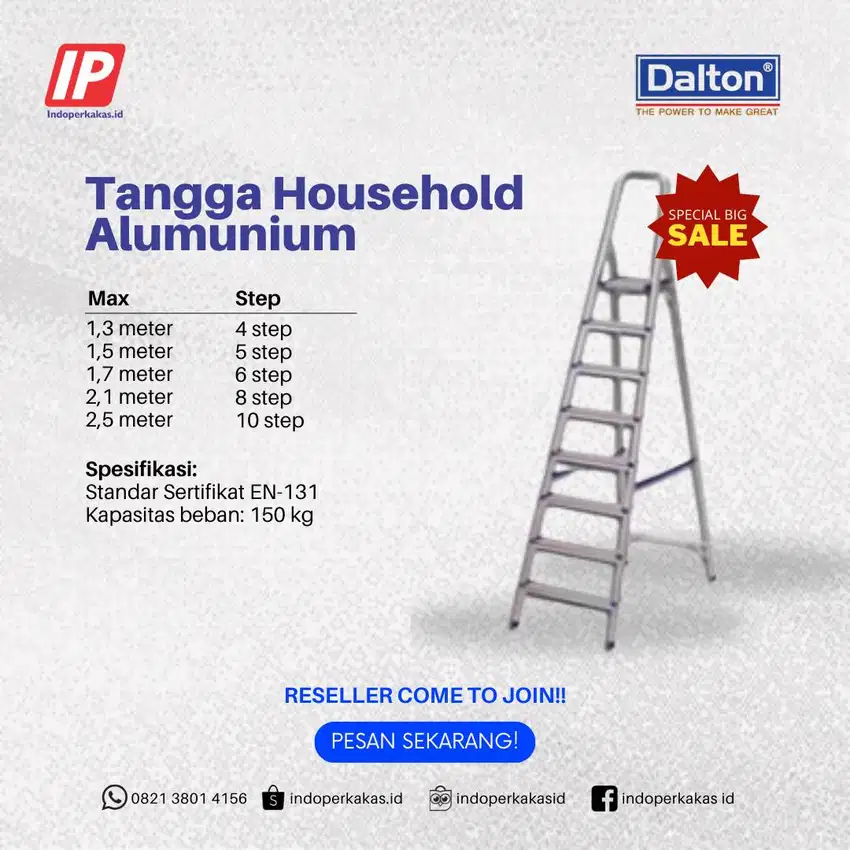 Tangga Lipat Rumah Tangga Dalton Alumunium Household 1,3 - 2,5 Meter