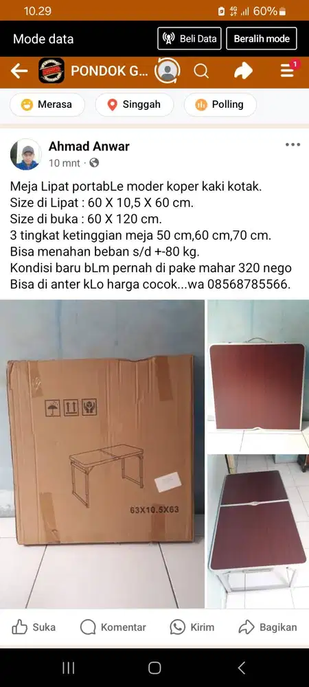 Meja Lipat portabLe modeL koper kaki kotak
