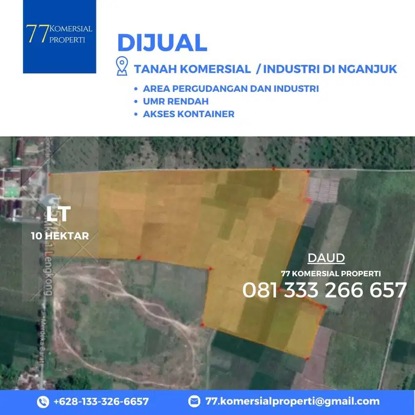 Dijual Tanah Pergudangan & Industri di Jl. Gondang - Lengkong, Nganjuk