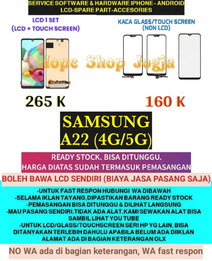 Service HP/Baterai-Touchscreen-LCD SAMSUNG A22 (4G/5G)