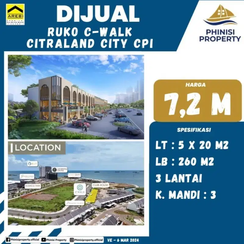 DIJUAL RUKO C-WALK 3 LANTAI CITRALAND CITY CPI