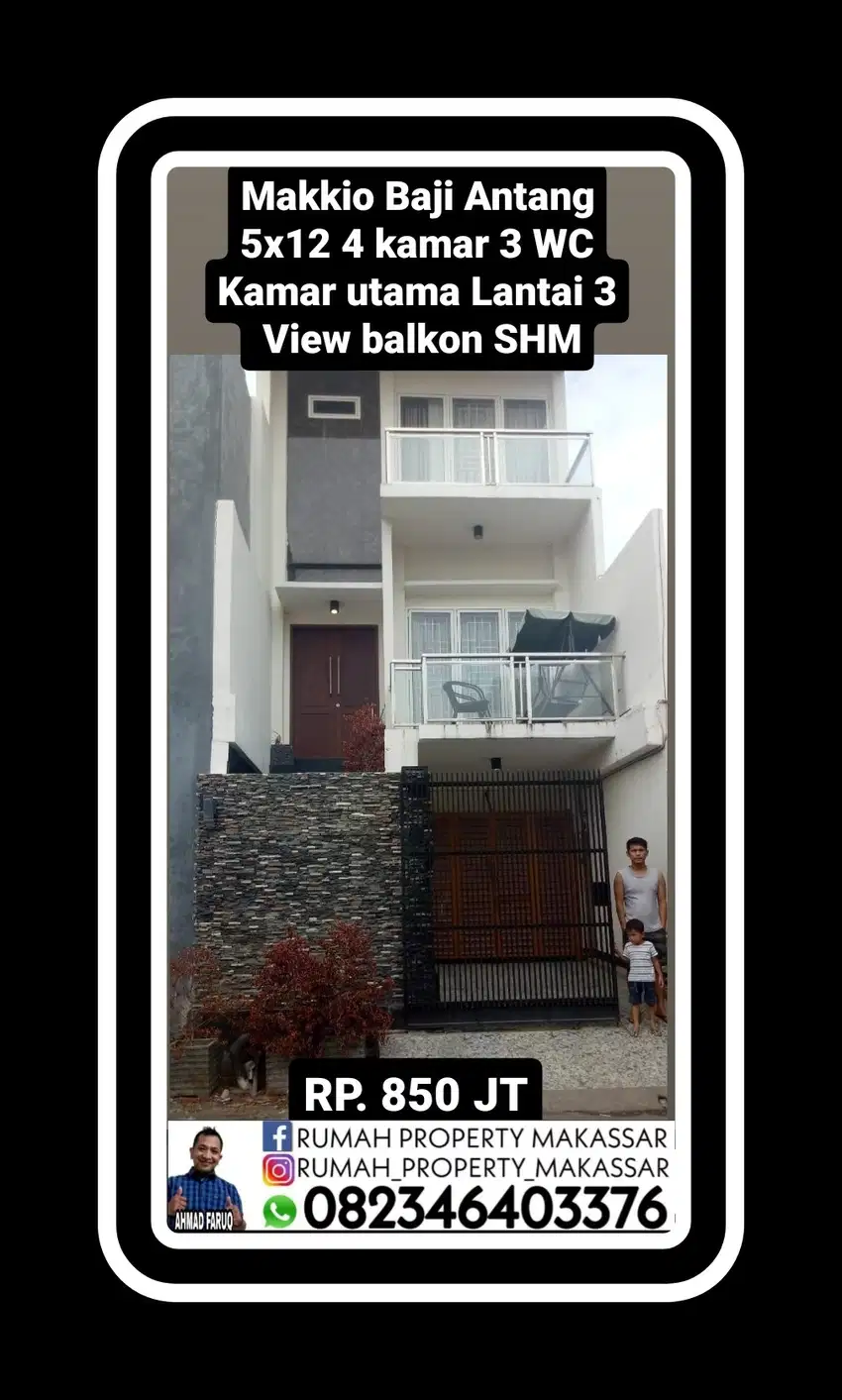 Makkio Baji Antang 5x12 4 kamar 3 WC Kamar utama Lantai 3 View balkon