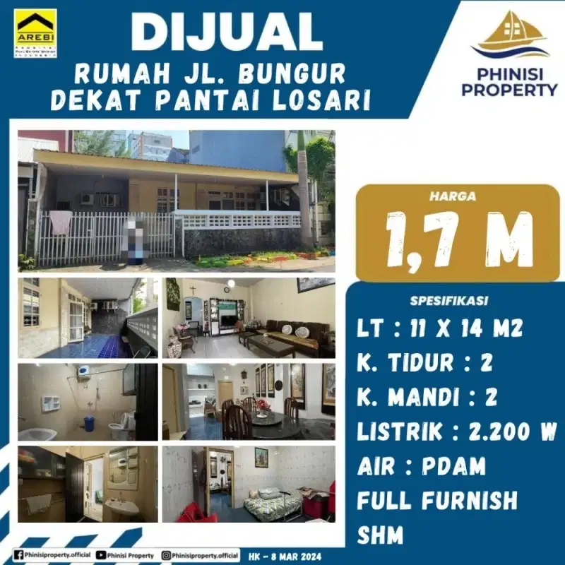 DIJUAL RUMAH DI JALAN BUNGUR DEKAT DENGAN PANTAI LOSARI