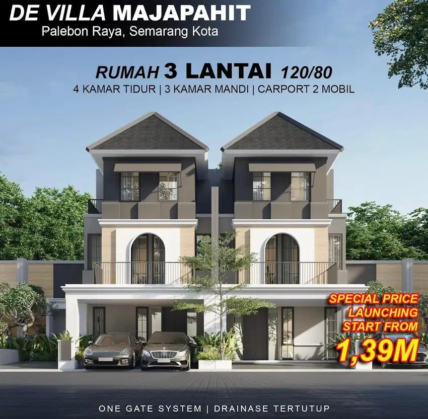 DE VILLA MAJAPAHIT RUMAH MEWAH 3 LANTAI DEKAT PUSAT KOTA HARGA MURAH