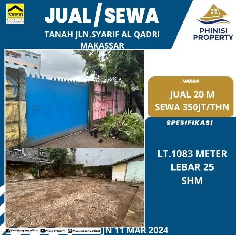 DIJUAL TANAH DI JALAN SYARIF AL QADRI TENGAH KOTA MAKASSAR