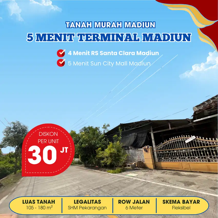 Tanah Murah Madiun Tawangrejo, Dekat Sun City Mall