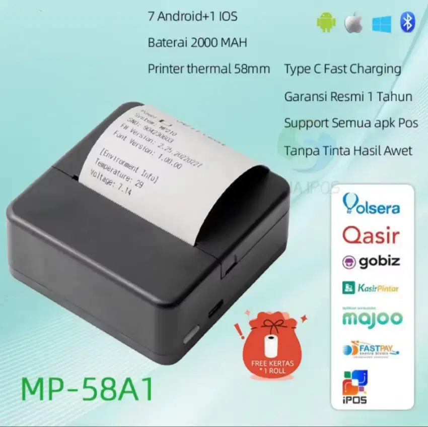 Mobile Printer Thermal Portabel Bluetooth USB Support Moka Pos