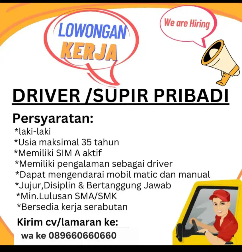 Dibutuhkan Driver/Supir pribadi