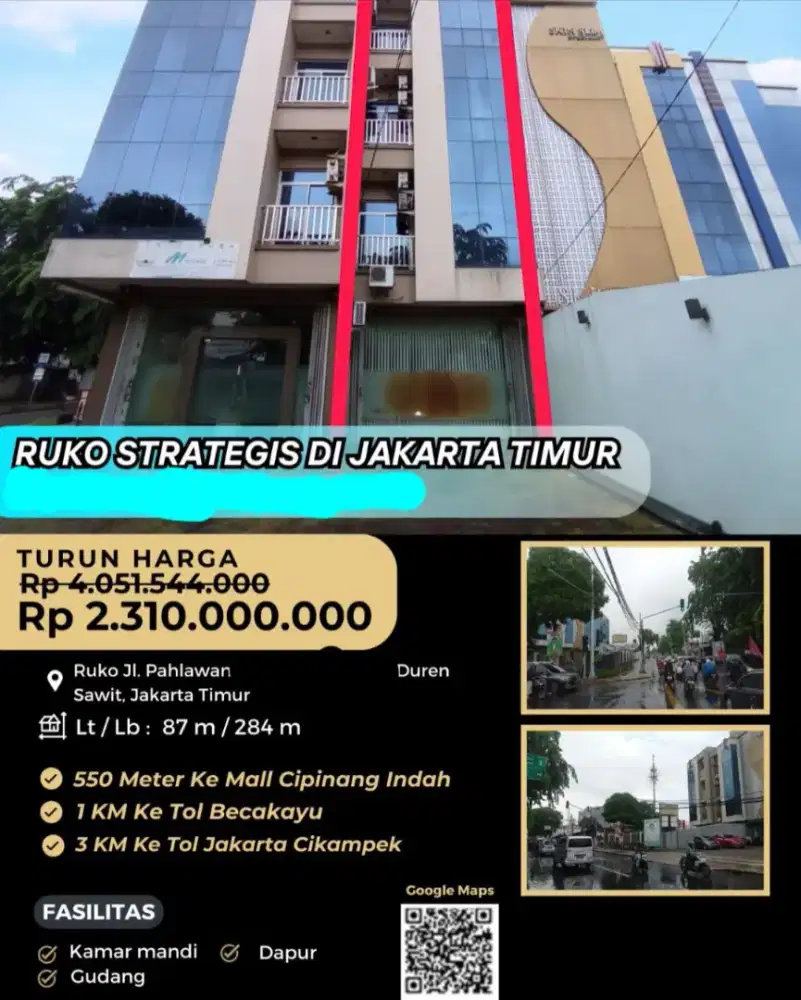 Dijual Ruko Jalan Pahlawan Duren Sawit