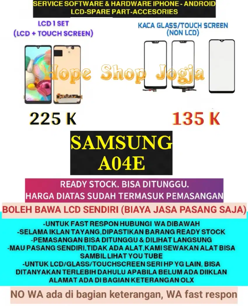 Ganti Touchscreen-Baterai-LCD SAMSUNG
A04e (A042/A042F)