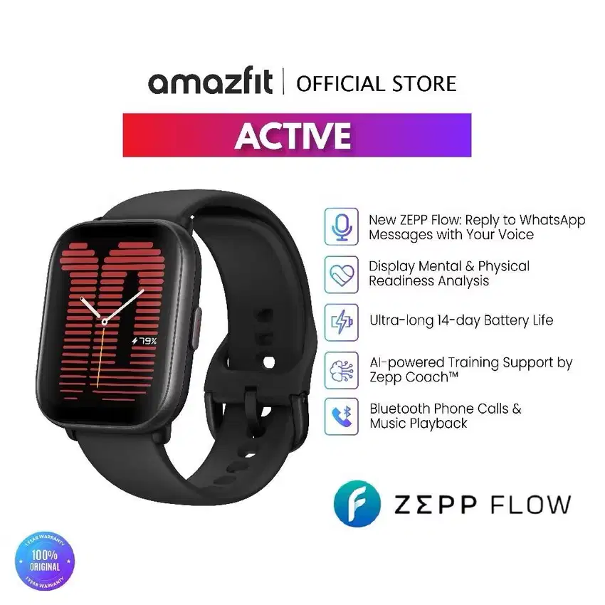 Amazfit Active 42mm SmartWatch 1.75” HD AMOLED Display Ultra Long