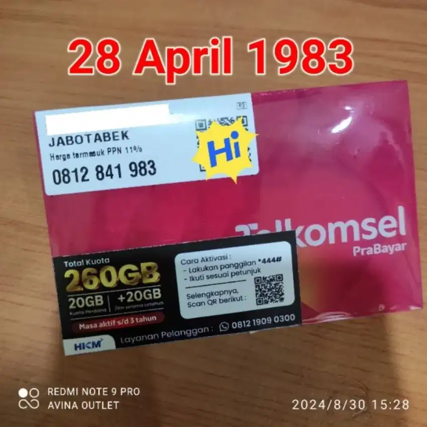 Perdana Telkomsel simPATI 10 Digit Seri Tahun Lahir 1983