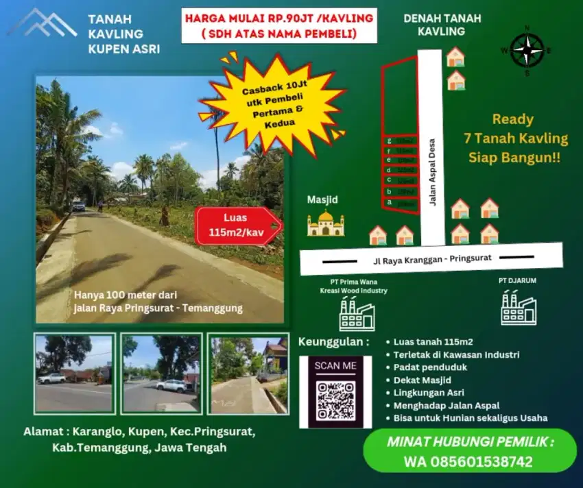 Dijual Tanah di jalan utama Pringsurat temanggung