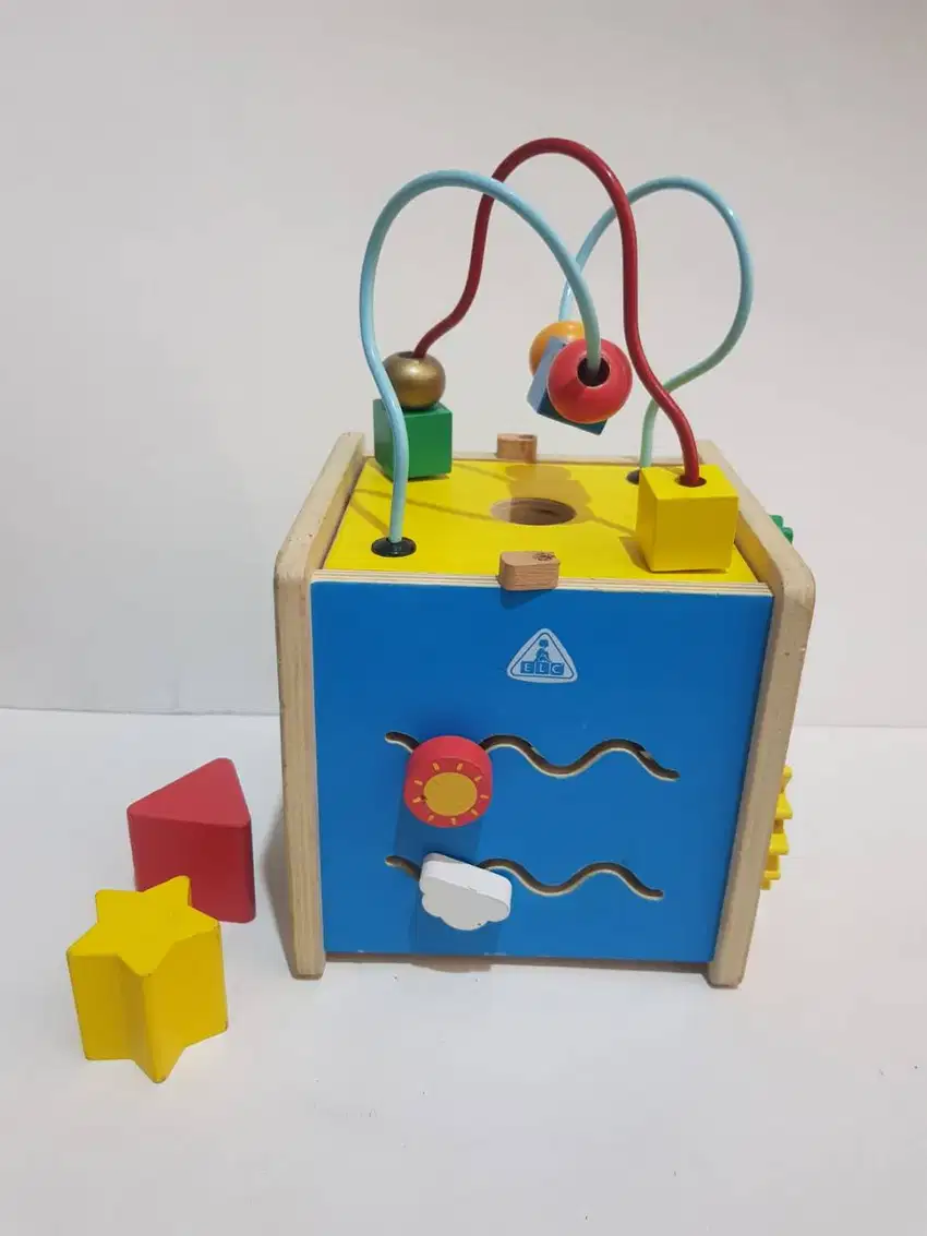 Mainan Edukasi ELC Wooden Activity Cube Mini Mainan Kubus Sorter Maze