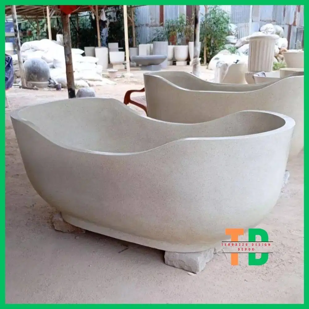 Bathtub minimalis cantik handmade terazzo model lengkung patah