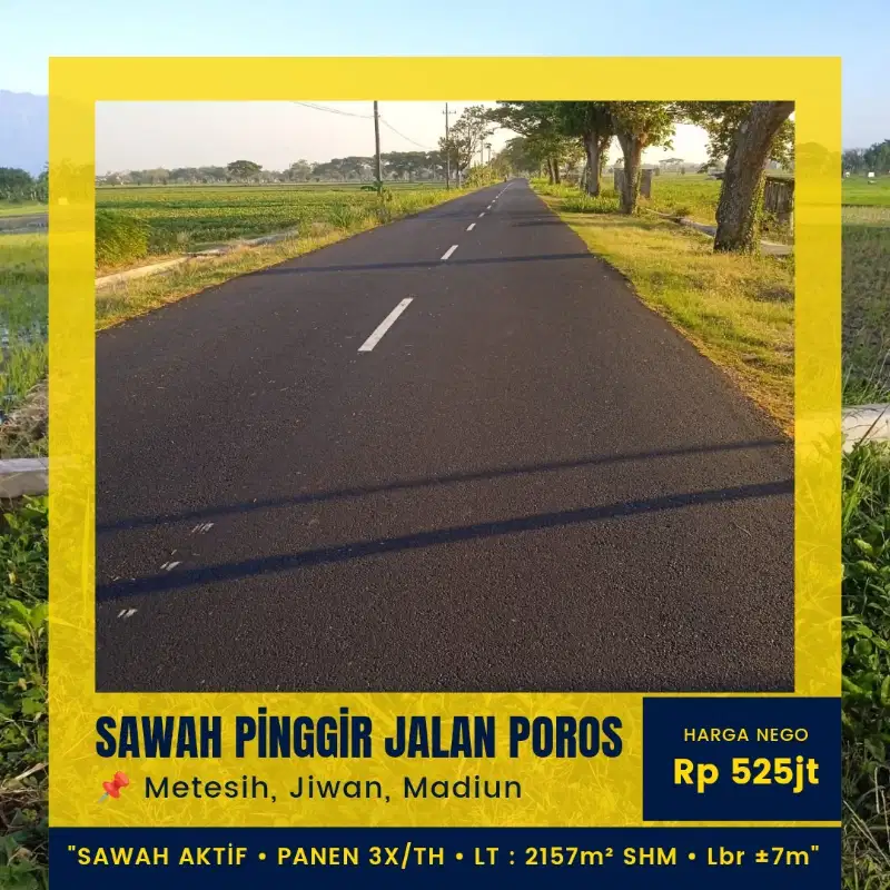 TANAH SAWAH AKTİF pinggir jalan raya POROS METESİH