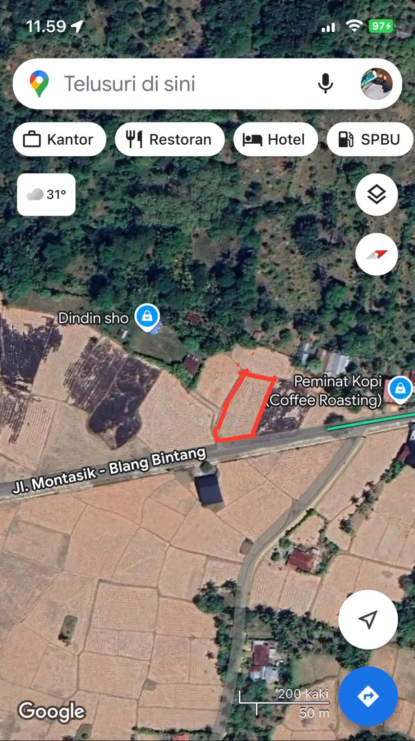 DIJUAL TANAH SAWAH DI MONTASIK (lokasi disamping jalan)